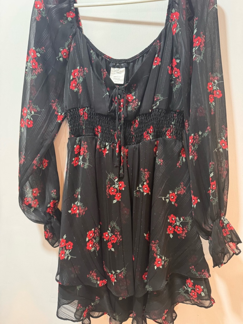 B Darlin Black Dress with Red Floral Accents